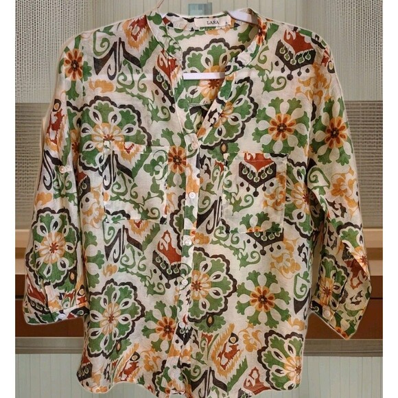 Lara Blouse Size S Button V Neck 3/4 Sleeve 100% Rayon Pockets - Picture 1 of 8
